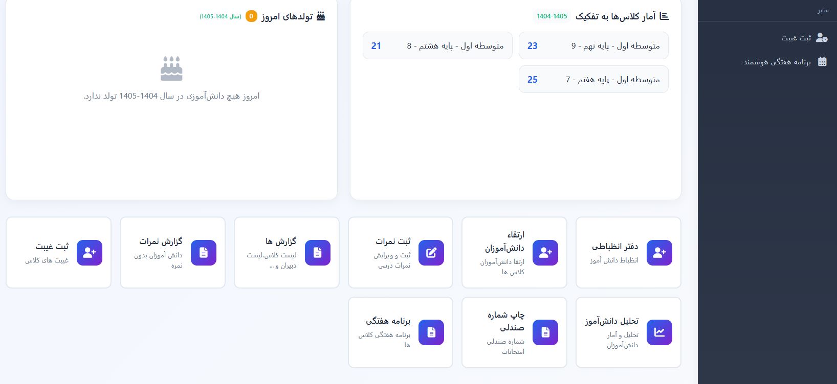 نمای داشبورد مدررسینو